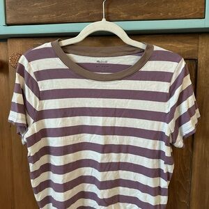 Madewell Purple and White Boxy Crop Tee
